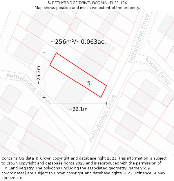 5, PETHYBRIDGE DRIVE, BODMIN, PL31 1PX: Plot and title map