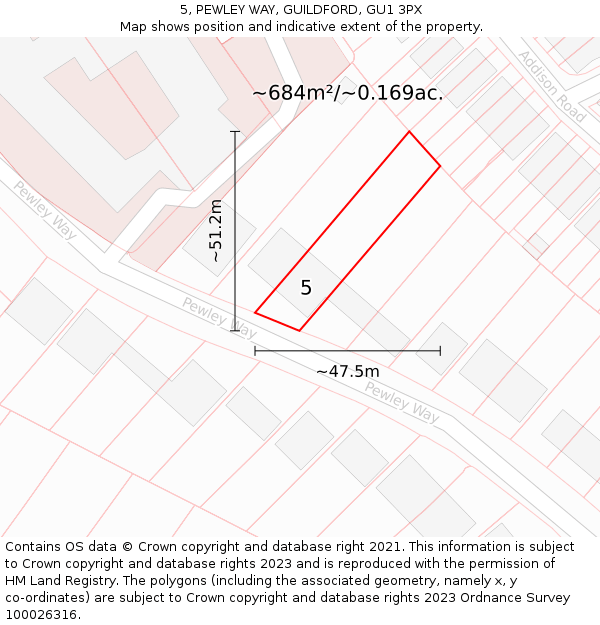 5, PEWLEY WAY, GUILDFORD, GU1 3PX: Plot and title map