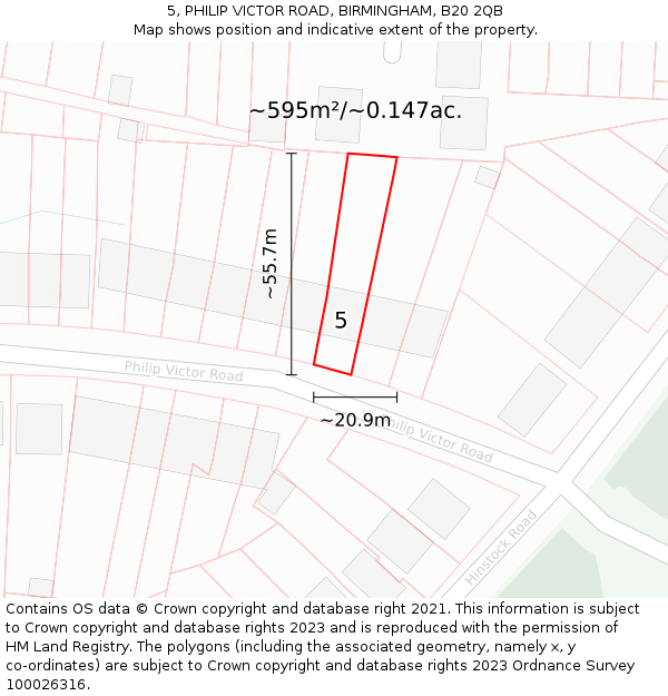 5, PHILIP VICTOR ROAD, BIRMINGHAM, B20 2QB: Plot and title map