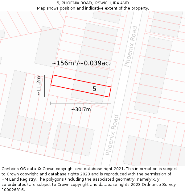 5, PHOENIX ROAD, IPSWICH, IP4 4ND: Plot and title map
