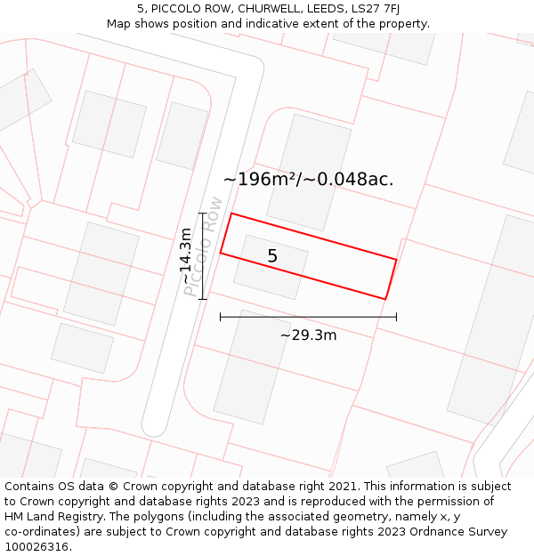 5, PICCOLO ROW, CHURWELL, LEEDS, LS27 7FJ: Plot and title map
