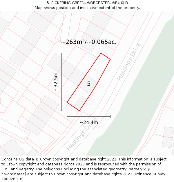5, PICKERING GREEN, WORCESTER, WR4 0LB: Plot and title map