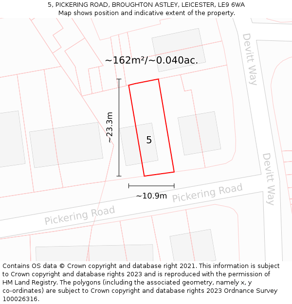 5, PICKERING ROAD, BROUGHTON ASTLEY, LEICESTER, LE9 6WA: Plot and title map