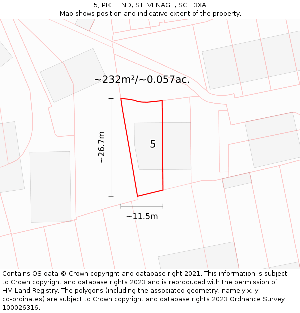 5, PIKE END, STEVENAGE, SG1 3XA: Plot and title map