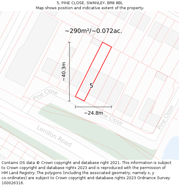 5, PINE CLOSE, SWANLEY, BR8 8BL: Plot and title map