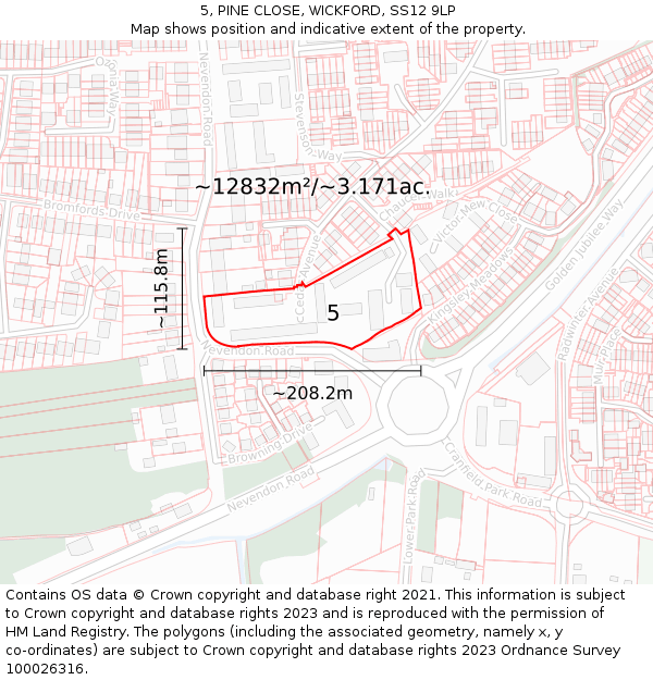 5, PINE CLOSE, WICKFORD, SS12 9LP: Plot and title map