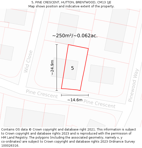5, PINE CRESCENT, HUTTON, BRENTWOOD, CM13 1JE: Plot and title map