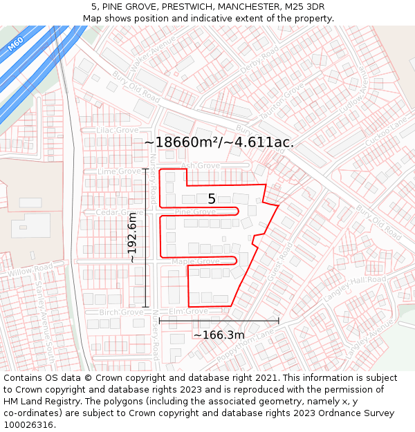 5, PINE GROVE, PRESTWICH, MANCHESTER, M25 3DR: Plot and title map