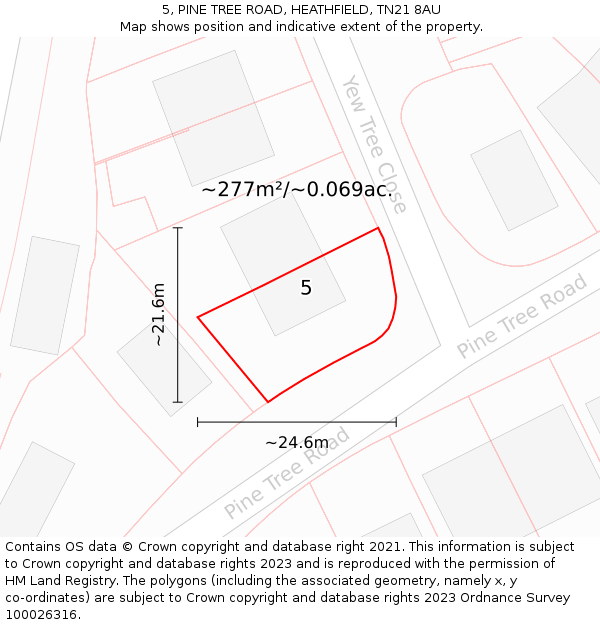 5, PINE TREE ROAD, HEATHFIELD, TN21 8AU: Plot and title map