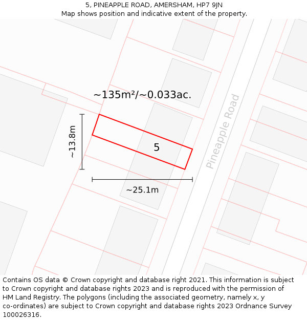 5, PINEAPPLE ROAD, AMERSHAM, HP7 9JN: Plot and title map