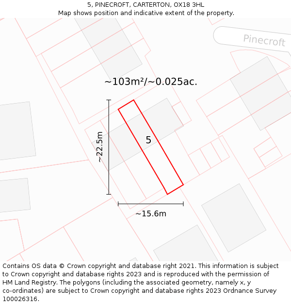 5, PINECROFT, CARTERTON, OX18 3HL: Plot and title map