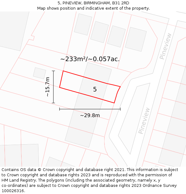 5, PINEVIEW, BIRMINGHAM, B31 2RD: Plot and title map