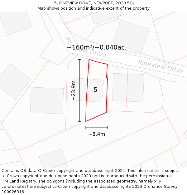 5, PINEVIEW DRIVE, NEWPORT, PO30 5GJ: Plot and title map