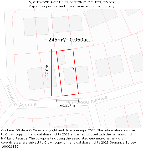 5, PINEWOOD AVENUE, THORNTON-CLEVELEYS, FY5 5EP: Plot and title map