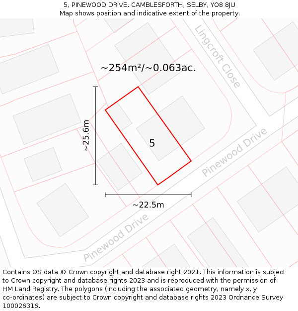 5, PINEWOOD DRIVE, CAMBLESFORTH, SELBY, YO8 8JU: Plot and title map
