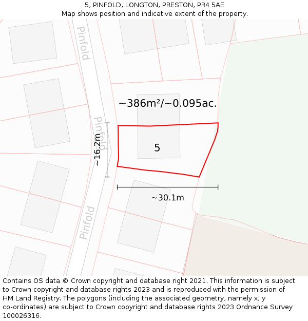 5, PINFOLD, LONGTON, PRESTON, PR4 5AE: Plot and title map