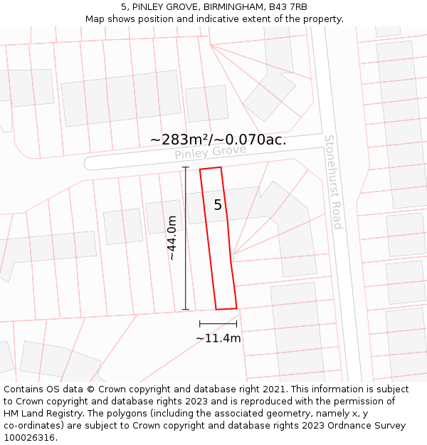 5, PINLEY GROVE, BIRMINGHAM, B43 7RB: Plot and title map