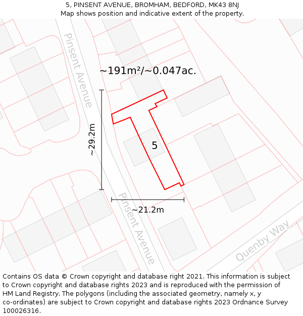 5, PINSENT AVENUE, BROMHAM, BEDFORD, MK43 8NJ: Plot and title map