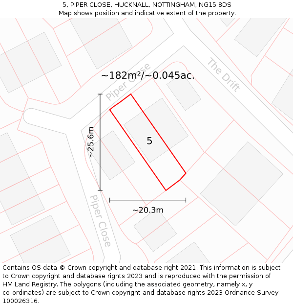 5, PIPER CLOSE, HUCKNALL, NOTTINGHAM, NG15 8DS: Plot and title map