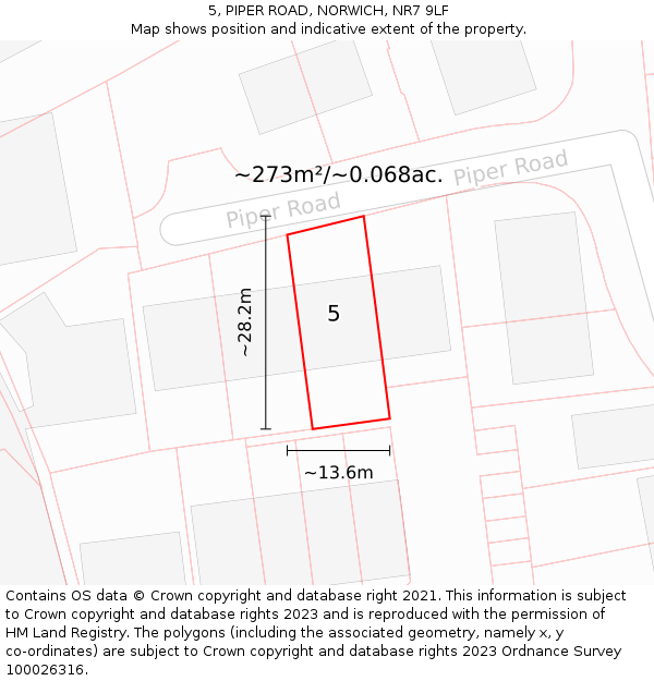 5, PIPER ROAD, NORWICH, NR7 9LF: Plot and title map