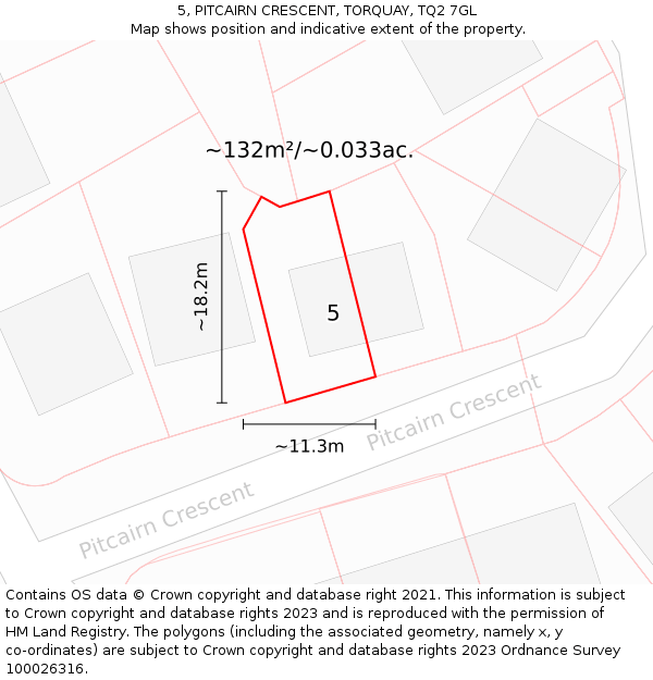 5, PITCAIRN CRESCENT, TORQUAY, TQ2 7GL: Plot and title map