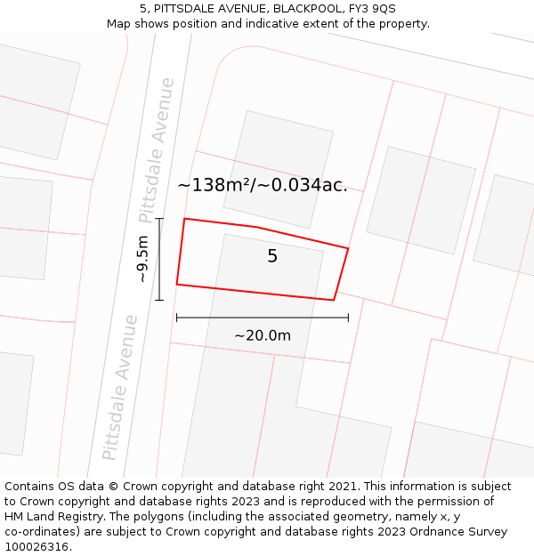 5, PITTSDALE AVENUE, BLACKPOOL, FY3 9QS: Plot and title map
