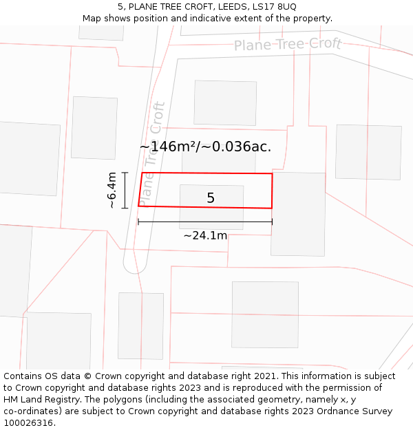 5, PLANE TREE CROFT, LEEDS, LS17 8UQ: Plot and title map