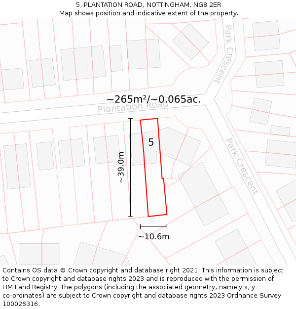5, PLANTATION ROAD, NOTTINGHAM, NG8 2ER: Plot and title map
