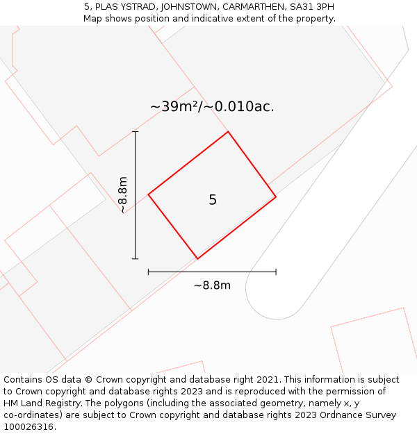 5, PLAS YSTRAD, JOHNSTOWN, CARMARTHEN, SA31 3PH: Plot and title map