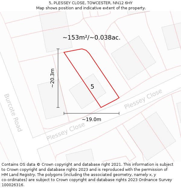 5, PLESSEY CLOSE, TOWCESTER, NN12 6HY: Plot and title map