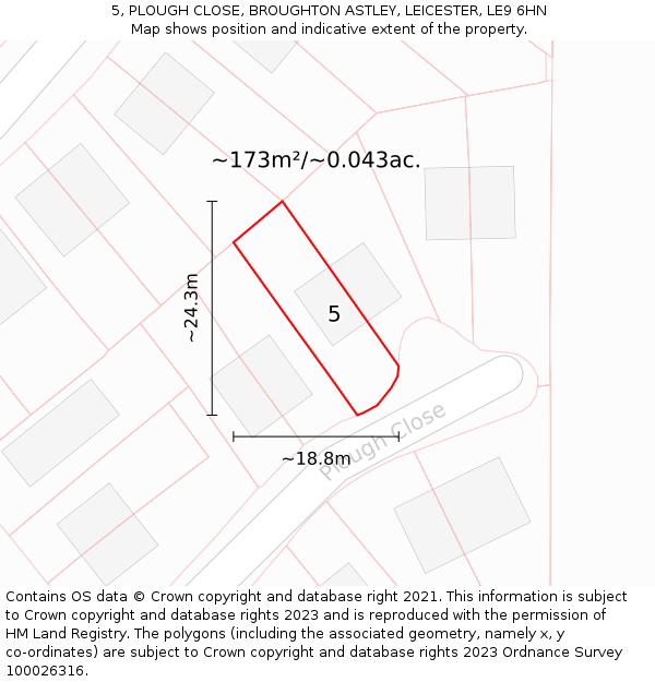 5, PLOUGH CLOSE, BROUGHTON ASTLEY, LEICESTER, LE9 6HN: Plot and title map