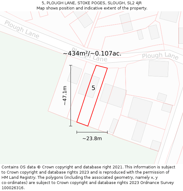 5, PLOUGH LANE, STOKE POGES, SLOUGH, SL2 4JR: Plot and title map
