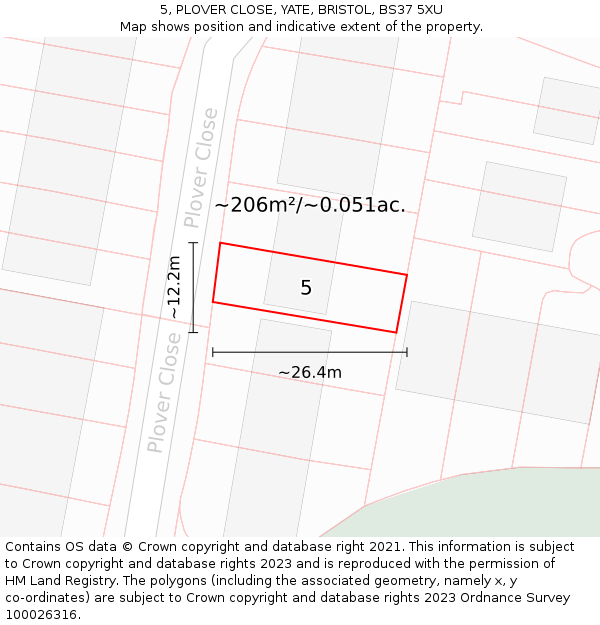 5, PLOVER CLOSE, YATE, BRISTOL, BS37 5XU: Plot and title map