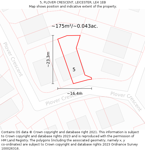 5, PLOVER CRESCENT, LEICESTER, LE4 1EB: Plot and title map