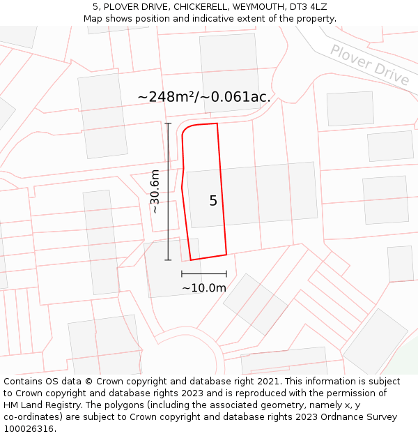 5, PLOVER DRIVE, CHICKERELL, WEYMOUTH, DT3 4LZ: Plot and title map