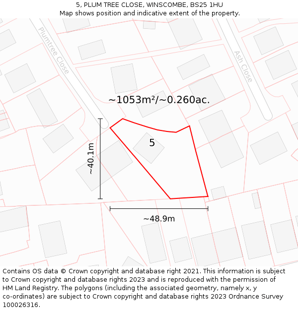 5, PLUM TREE CLOSE, WINSCOMBE, BS25 1HU: Plot and title map