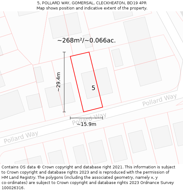 5, POLLARD WAY, GOMERSAL, CLECKHEATON, BD19 4PR: Plot and title map