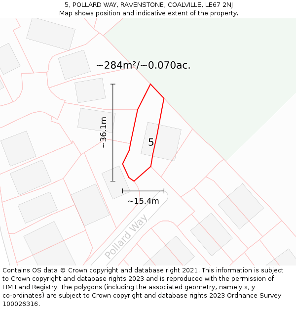 5, POLLARD WAY, RAVENSTONE, COALVILLE, LE67 2NJ: Plot and title map