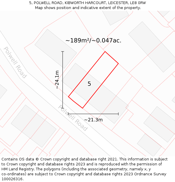 5, POLWELL ROAD, KIBWORTH HARCOURT, LEICESTER, LE8 0RW: Plot and title map