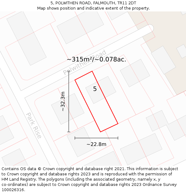5, POLWITHEN ROAD, FALMOUTH, TR11 2DT: Plot and title map