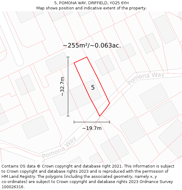 5, POMONA WAY, DRIFFIELD, YO25 6YH: Plot and title map