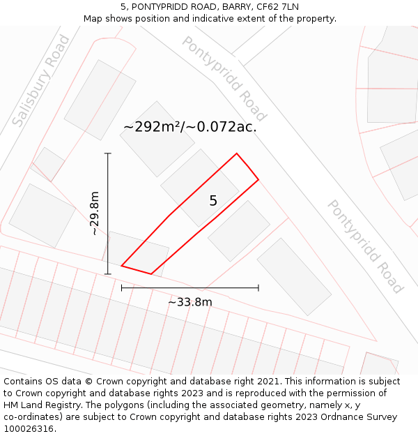 5, PONTYPRIDD ROAD, BARRY, CF62 7LN: Plot and title map
