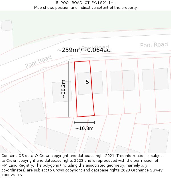 5, POOL ROAD, OTLEY, LS21 1HL: Plot and title map