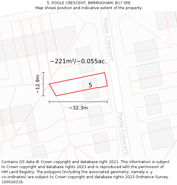5, POOLE CRESCENT, BIRMINGHAM, B17 0PE: Plot and title map