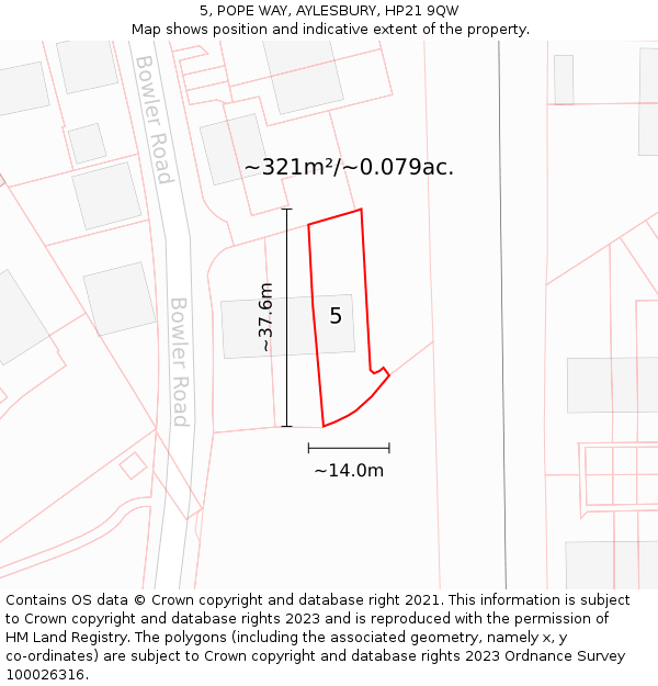 5, POPE WAY, AYLESBURY, HP21 9QW: Plot and title map