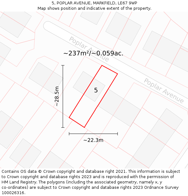 5, POPLAR AVENUE, MARKFIELD, LE67 9WP: Plot and title map