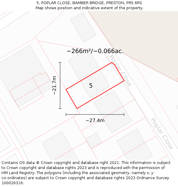 5, POPLAR CLOSE, BAMBER BRIDGE, PRESTON, PR5 6RS: Plot and title map
