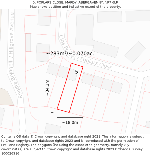 5, POPLARS CLOSE, MARDY, ABERGAVENNY, NP7 6LP: Plot and title map