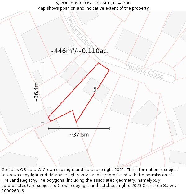 5, POPLARS CLOSE, RUISLIP, HA4 7BU: Plot and title map