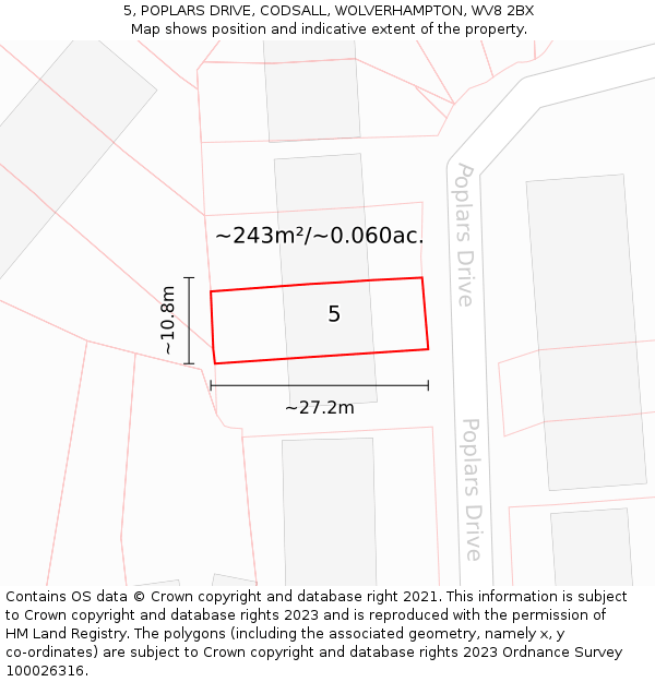 5, POPLARS DRIVE, CODSALL, WOLVERHAMPTON, WV8 2BX: Plot and title map